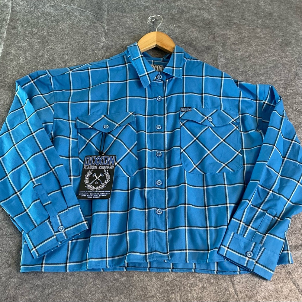 Women's Dixzon Flannel Co. Brentwood Blue Plaid D-Tech Shirt 2XL Long Sleeve NWT